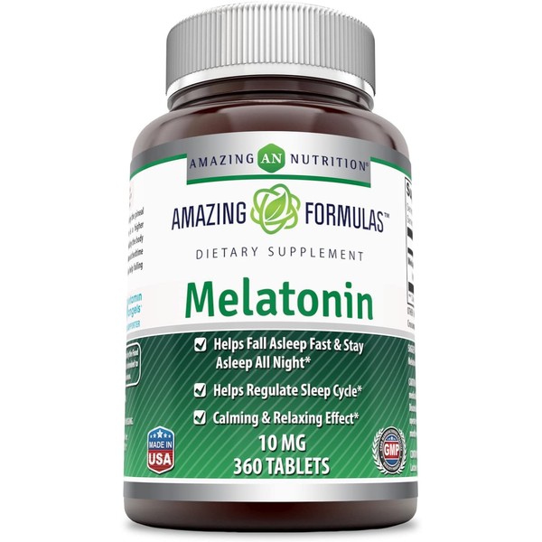 Amazing Formulas Melatonin for Relaxation and Sleep,10 Mg, 360 Tablets (Non GMO-Gluten Free) - Natural Sleep Aid Supplement – Promotes Calming and Relaxing Effect Suitable for Vegetarian