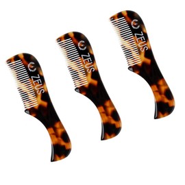 ZEUS Handmade Saw-Cut Mustache Comb for Men, Fine Tooth, Durable, Hand Polished Pocket Beard Comb, Grooming Essential (3 PACK) Tortoiseshell