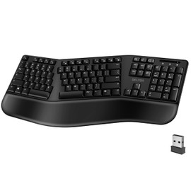 Delton Wireless Ergonomic Keyboard, 2.4G USB Dongle Full-Size Keyboard with Comfortable Wrist Rest, Quiet and Responsive 105 Keys with Full Numpad, Compatible with PC, Mac, and Smart Devices - Black