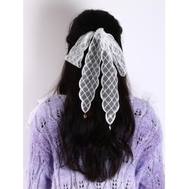 Lace Hair Accessories Cute Heart Pearl Plaid Hair Band Lace Ribbon Hair Ornament Sweet Princess Forest Girl Hair Arrangement Hair Ornament Wedding Graduation Ceremony (White, F)