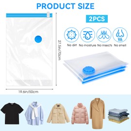 2Pack Vacuum Storage Bags for Clothes, 50x70cm Space Saver Vacuum Cubes Packing Bags, Travel Essentials Sealer Compression Bags, Storage Bags Vacuum Sealed for Travel Clothes Pillows Blankets Storage