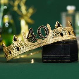 Corona y faja de cumpleaños número 40, decoración de fiesta para hombres (dorado)