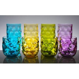 QG Clear Colorful Acrylic Plastic 14 & 22 oz. Cup Drinking Glass Tumbler Set of 8 in 4 Assorted Colors