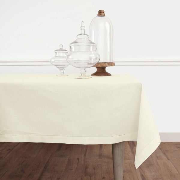 Solino Home Ivory Tablecloth – Cotton Linen Hemstitch Tablecloth 120"