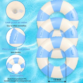 2 PCS Large Swim Ring with Handles for Adults 35 Inch Swimming Ring Classic Striped Pool Floats Inflatable Tube for Summer Pool Beach Bachelorette Wedding Party Decor