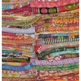 Marubhumi Indian Quilt Vintage Bedspreads,Throws,Ralli, Lot Kantha Reversible Bedcover Bedspread Throw Cotton Blanket Gudari -Single Pieces, Twin Assorted Color