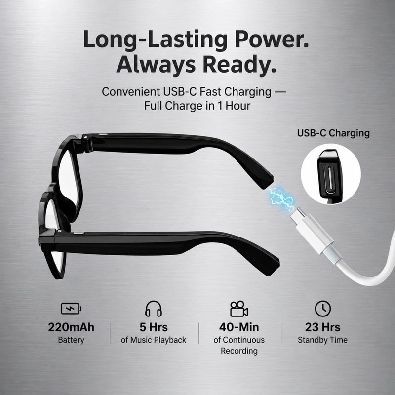 Tulbeys Camera Glasses with AI Smart Features and Open-Ear Audio