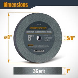 POWERTEC Bench Grinder Wheel 8 Inch 36 Grit, Aluminum Oxide Grinding Wheel for Bench Pedestal Grinder, 1" Thick 5/8" Arbor, Sharpening & Shaping Drill Bits, Blade, and Chisel 1PK (15516)