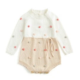 Simplee kids Knit Baby Girls Rompers Long Sleeve Pompoms Infant Toddler Jumpsuit for Spring Fall Winter