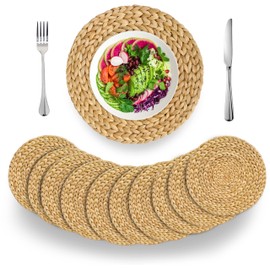 (4 Sizes: 12"-13"-14"-15") BARIEN Woven Placemats Round Set of 10, Natural Water Hyacinth Weave Placemat for Dining Table, Large Handmade Woven Placemats Heat Resistant Non-Slip (13" - Set of 10)