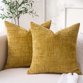 Dorunfeey Set of 2 Chenille Velvet Cushion Covers, Yellow, 40 x 40 cm, Soft Cushion Cover, Modern Decorative Granules, Decorative Cushion Covers, Couch Cushion, Throw Cushion Cover for Sofa, Living