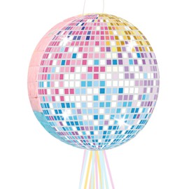 Aoriher Disco Ball Piñata Singer Party Decoration Colorful Disco Party Piñatas with Stick Blindfold for Birthday New Years Bachelor Music Lover Fans Game Supplies 12.4 x 12.4 x 2.76 Inch