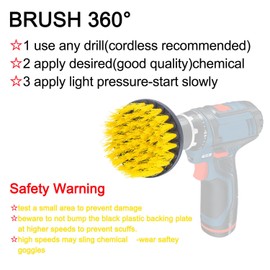 YIJINSHENG 3 Piece Medium and Stiff Brush with Drill Attachment Scrubbing Brushes for Cleaning Car Tires,Carpet, Kitchens,Bathrooms, Showers, Tubs, Boats Power Scrubber Kit (Yellow)
