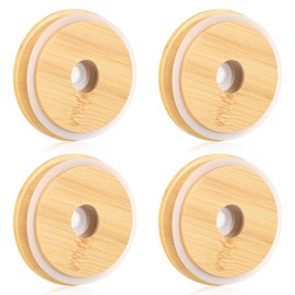 Bamboo Lids for Glass Cups with Straw Hole 70mm/2.75 Inch Reusable Wooden Cup Lids Replacment Wood Lid Cover for Mason Jar Regular Mouth Beer Glasses Drinking Jars