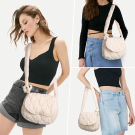 Viva Terry Small Puffer Crossbody Bags for Women Soft Lightweight Quilted Shoulder Bag(White)