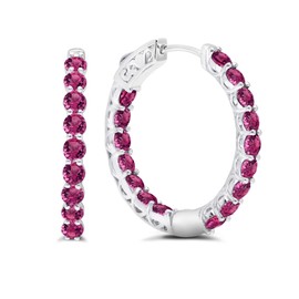 MAX + STONE Created Red Ruby Inside Out Hoop Earrings for Women in 925 Sterling Silver 1 Inch Diameter and 3mm July Birthstone with Notched Post with Lock