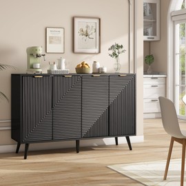 LYNCOHOME Fluted Sideboard Cabinet with Storage, Modern Buffet Cabinet with 4 Doors,Wood Accent Storage for Kitchen Dining Living Room