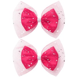ZOLYCO Large Big 6 Inch Glitter Organza Hair Bow Clips Sequin Party Alligator Clips Mesh Hair Accessories for Women Teens Girls Kids 2 Pcs (Hot Pink)