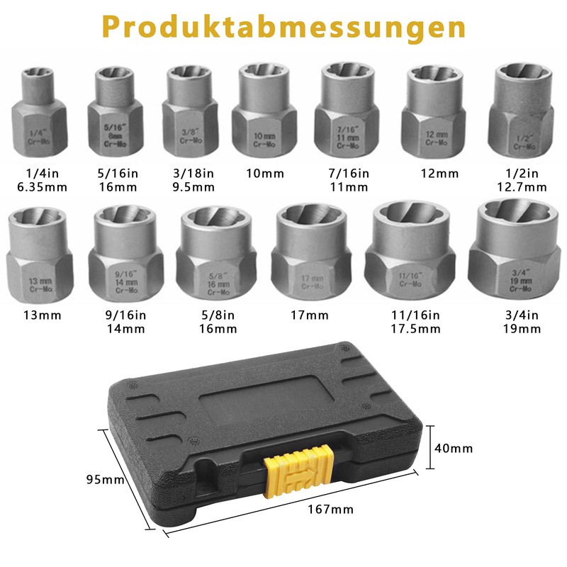 15-Piece Nut Remover Set: Screw Extractor Set with 13 Nut
