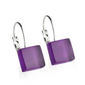 ALEXASCHA® Edelstahlohrringe hängend mit quadratischen Glassteinen • Kurze Ohrhänger mit Klappverschluss • 2cm lang • Steingröße 10 mm x 10 mm x 3 mm (Amethystlila)