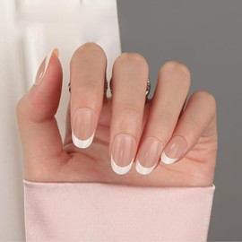 210 Uñas Postizas De Gel Francesas De Aspecto Natural, Cortas, Almendradas, Fáciles De Aplicar Y Duraderas, Set De Regalo Para Manicura Diy.
