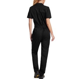 WORK IDEA Women's Short Sleeve Coverall Lightweight Snap-Front Cotton Work Jumpsuit, Black, L