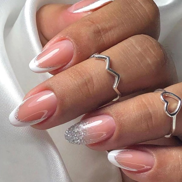 BAOYAALIN Almond Shaped Press on Nails Short Medium French Tips