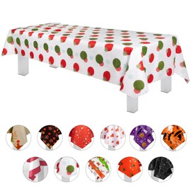 Grandipity Red and Green Holiday Snow Flake Design 72 Pack Premium Disposable Plastic Tablecloth 54 Inch. x 108 Inch. Decorative Rectangle Table Cover