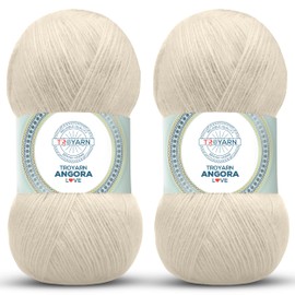 Angora Love (2-Skeins Pack Angora Yarn) 20% Wool 80% Acrylic Thread - Wool Yarn for Crocheting - Lace Weight Yarn #1 Fingering and Socks Yarn (2 x 3.52 oz) / (2 x 601 Yds) (10801 - Cream)
