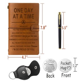 Muzuis Sober Gifts Sobriety Gifts for Women Men Leather Journal Notebook Addiction Recovery Sober Pocket Hug Alcoholics Anonymous Gifts Recovery AA NA Gifts