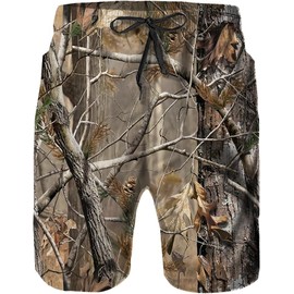 Daozundi Mens Swim Trunks with Mesh Lining,Camo Tree Brown Camouflage Quick Dry Swimsuit Board Shorts Beach Pants Swimwear Bathing Suits L
