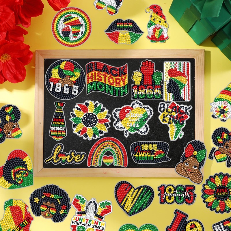 Lingvee 24 Pcs Juneteenth Day Diamond Art Refrigerator Magnet Sticker