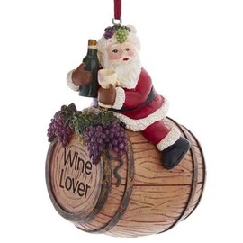 Kurt Adler Santa On Wine Barrel Ornament - Style B