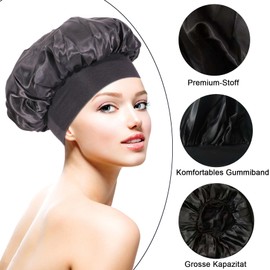 Pack of 2 Silk Bonnet for Sleeping Satin Bonnet for Curls, Silk Sleep Cap Women, Soft Night Cap, Elegant Sleep Cap, Silk Sleep Cap, Adjustable Night Cap, Hair Protection with Elastic Band (Black),