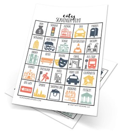 Craftivity Designs City Scavenger Hunt Games for Kids, Outdoor or Indoor, Birthday Party, Road Trip, Travel Activities, 10 Dry Erase Markers and Cards, Educational Family Game Night