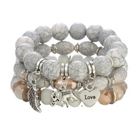 Caiyao Bohemian Beaded Bracelets Stackable Elephant Wing Love Heart Bracelet Set Multilayer Stretch Beaded Bracelets Boho Cute Elephant Charm Bracelets Jewelry Set for Women-White