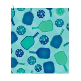 Toallas de pickleball en estampados de moda, bonitas toallas atléticas de microfibra y algodón de 15 x 17 pulgadas con clip, accesorios de pickleball, regalos de pickleball para jugadores de pickleballers (paletas azules/verdes)