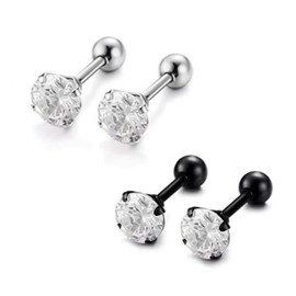 Krstudent 2 Pairs Titanium Earrings Studs, Hypoallergenic Stud Earrings for Women Girls Men 5mm