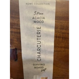 Home Collection Acacia Wood 3 Piece 14 x 8” Charcuterie Serving Board with Knives