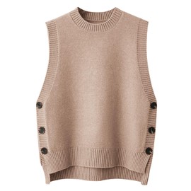 Wowcarbazole Women's Sleeveless Sweater Vest Casual Crew Neck Ribbed Knit Pullover Tops Loose Fit Full Clothes(Camel-L)