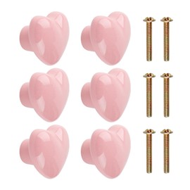 BigKego 6 Pieces Furniture Knobs Heart Shape Ceramic Drawer Handles Cabinet Knobs Pink Door Knobs with Screws for Drawers Cupboards Doors Kitchen Furniture