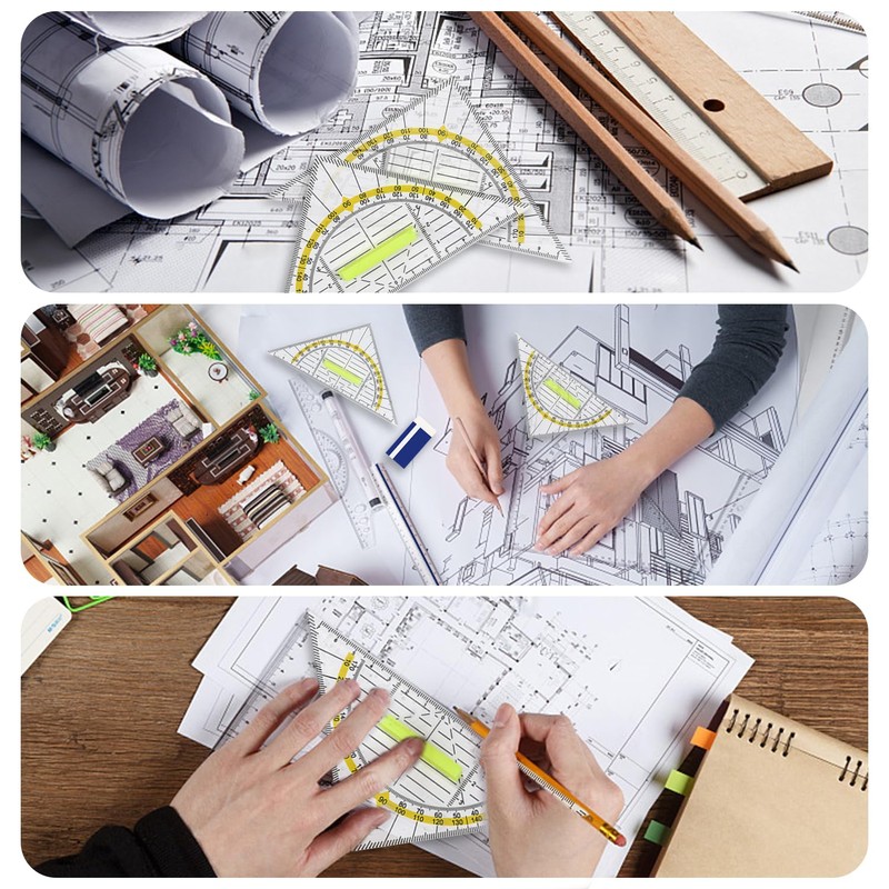 6 Pieces Triangle Rulers, 2 Pieces Erasers, Plastic Rulers, Multi-Function
