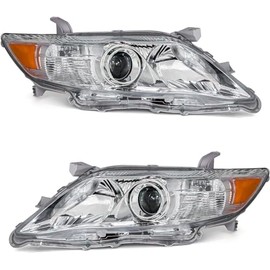 ADCARLIGHTS Headlights Assembly Compatible with Toyota Camry 2010 2011 Chrome Housing Amber Reflector Clear Lens Driver and Passenger Side