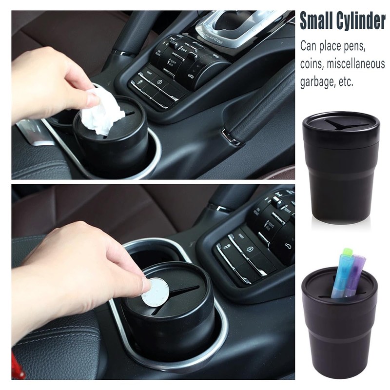 AIMALL 2PCS Compact Car Trash Bin, Mini Garbage Can for