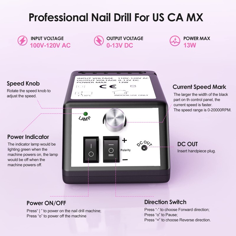 Professional Nail Drill Machine 20000 RPM Efile Electric Nail Filer