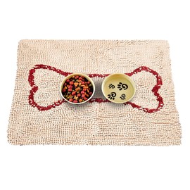 Soggy Doggy Slopmat - Beige/Red Bone - 18” x 24″ - Water Absorbing Door Mat for Muddy Paws and Food/Water Bowls - Microfiber Chenille Small Doormat - Machine Washable