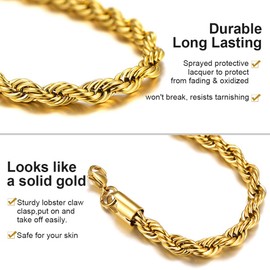 GOLDCHIC JEWELRY 6mm Gold Rope Chain Bracelet, 316L Stainless Steel Chunky Link for Men, 21CM