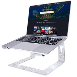 Leuhiove Bling Aluminum Laptop Stand,Glitter Ergonomicic Computer Stand for Desk with Sparkle Rhinestones,Detachable Notebook Riser Compatible with Air, Pro, Dell, HP, 10-15.6" Laptops (Silver)