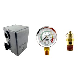 23474661 Pressure Switch for Ingersoll Rand Single Port 100-135 PSI Single Stage Compressor SS3 And SS5, with 1/8" NPT Color Air Tank Gauge and 150 PSI Safety Valve