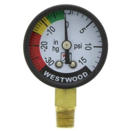 WESTWOOD F100-14 F.L.I. Color Coded Vacuum Gauge 1/8" NPT Bottom Mount 0" - 30"